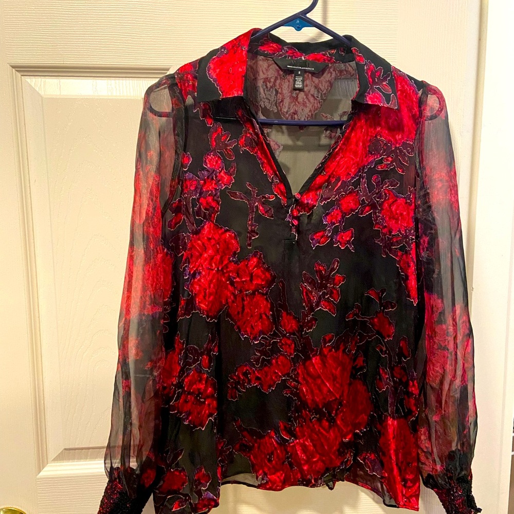 White House black market sheer organza  blouse